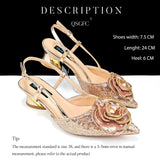 New Arrival Elegant Full of Rhinestone Flower Design Style Shoes and Bag Set