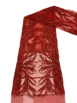 Heavy Made Red Co Africa Embroidered Tulle Net Fabric