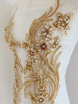 New Luxury French Bead Applique in Champagne Gold Clothing