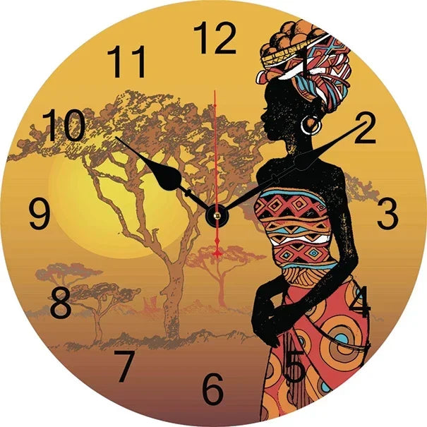 Sunset African Women Tree Wall Clock