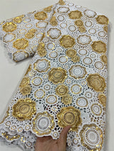 High Quality Nigerian Soluble Lace Golden Sequins Fabric