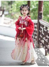 Chinese Vintage Style Girls Long Sleeve Red Hanfu Dress