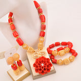 Original Orange Coral Beads Necklace Set