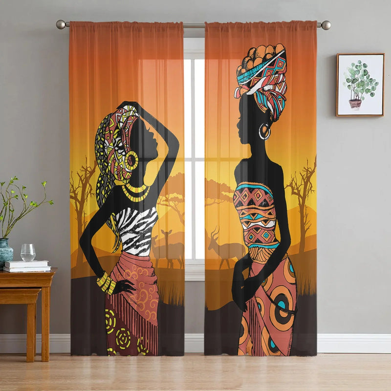 Ethnic Style African Women Sheer Curtains