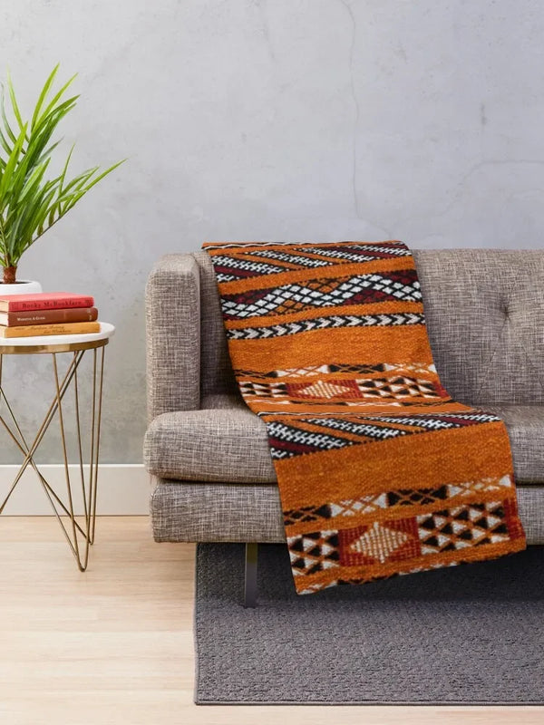 Orange Vintage Moroccan Pattern Throw Blanket