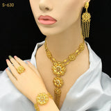 Africa Dubai Flowers Long Gold Plated Jewelry Sets