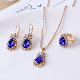 New Blue Cyrstal Ring Necklace Earrings Set