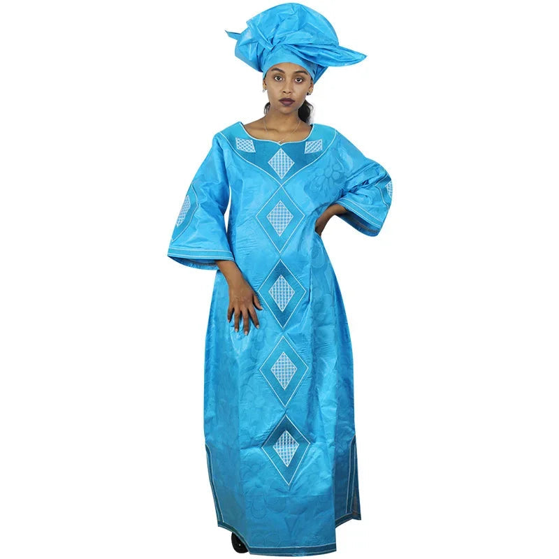 New African Bazin Embroidery Design Dress