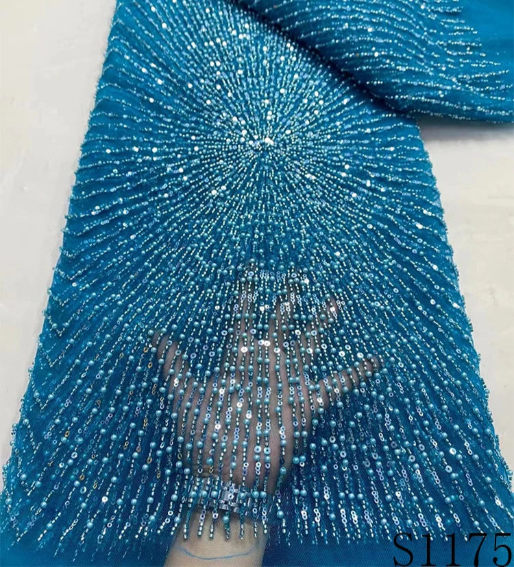 New Luxury Nigerian Sequins Beads Lace Fabric