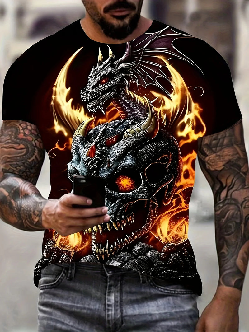 Mens Dragon Print Cotton Blend T-shirt