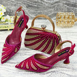 New Crystal Design Thin Heel Ladies Shoes Matching Bag Set