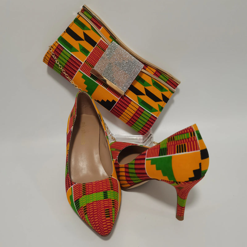 African Women Block Shoes With Match Bag