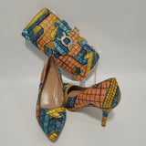 African Women Block Shoes With Match Bag