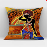 African Women Print Cushion Cover Ethnic Style Decorative Pillowcase, Throw Pillow Cover for Home Sofa Decor