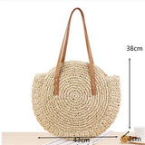 Round Straw Beach Bag Vintage Handmade Woven Shoulder Bag Raffia Circle Rattan Bags Bohemian Summer Vacation Casual Bags