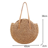 Round Straw Beach Bag Vintage Handmade Woven Shoulder Bag Raffia Circle Rattan Bags Bohemian Summer Vacation Casual Bags