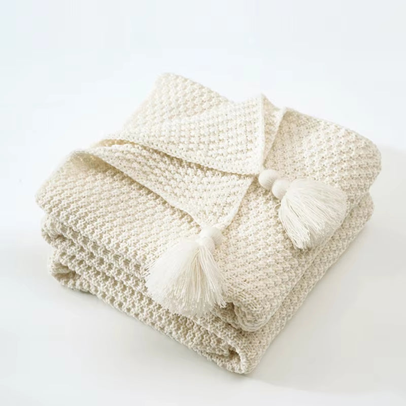 Nordic Wool Blanket Sofa Tassel Knitted Ball Super Warm