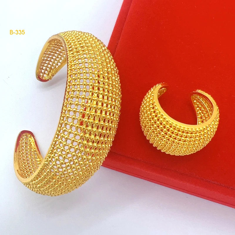 Luxury Dubai Gold Plated Bracelet Ring Earrings 3pcs Jewelry Sets