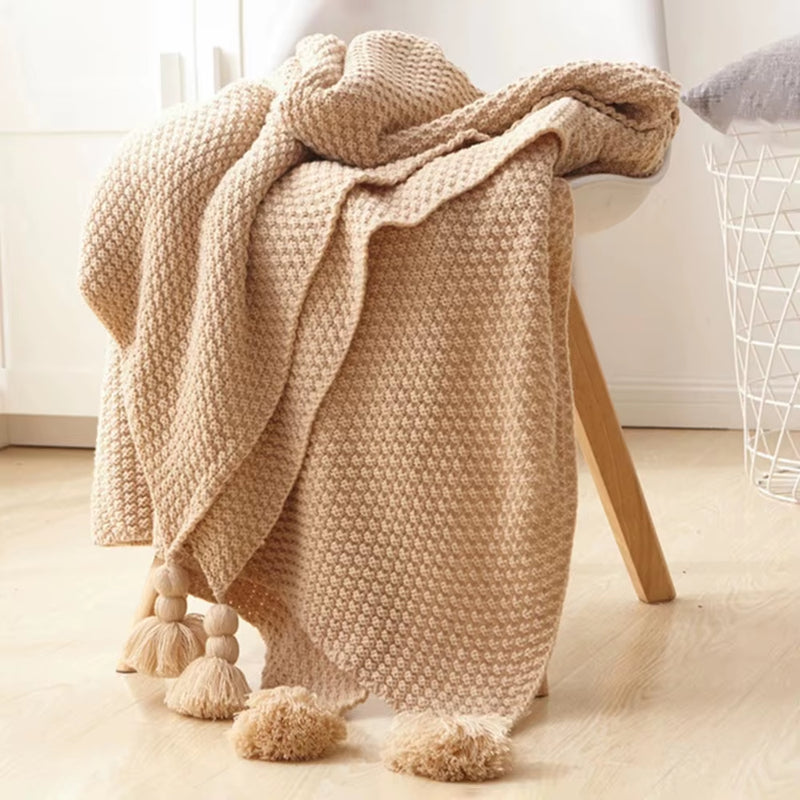 Nordic Wool Blanket Sofa Tassel Knitted Ball Super Warm