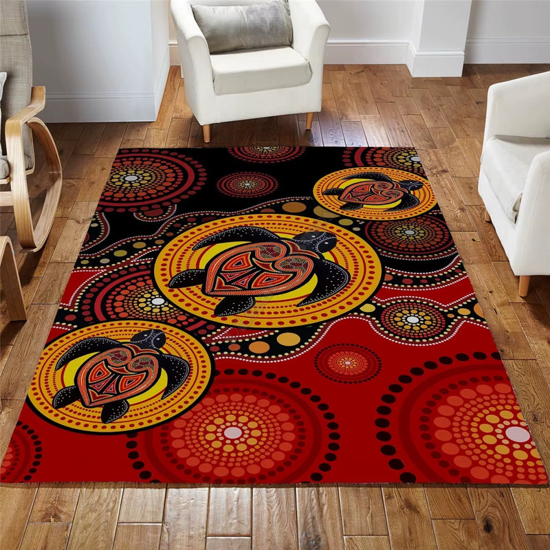 Aboriginal Turtles Australia Indigenous Painting Art Rug Printed Non-Slip Mat Dining Room Living Room Soft Bedroom Carpet