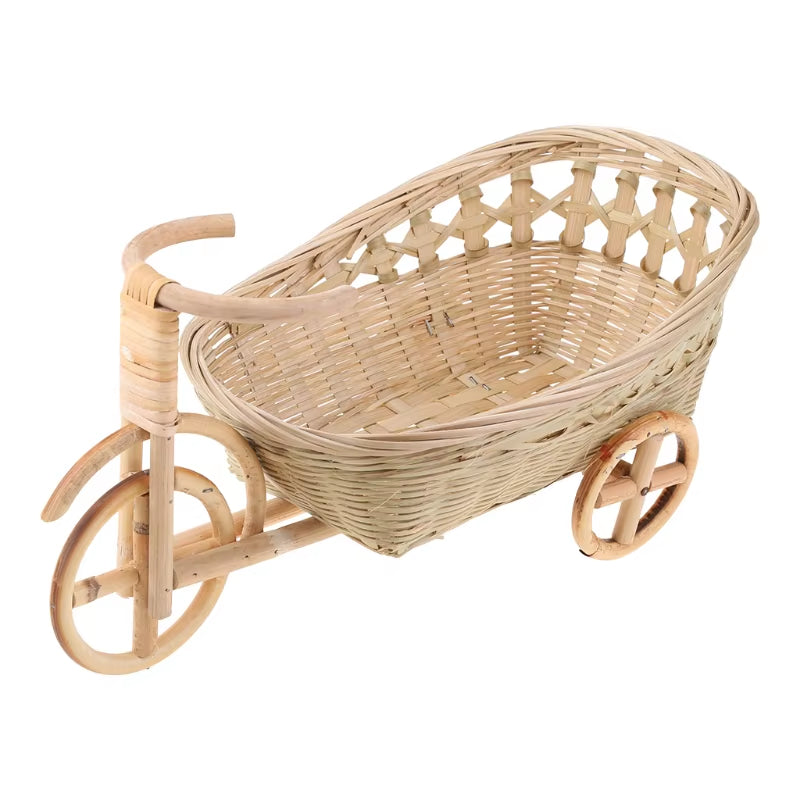 Mini Tricycle Rattan Woven Fruit Basket Bamboo Handmade Wicker Storage Basket