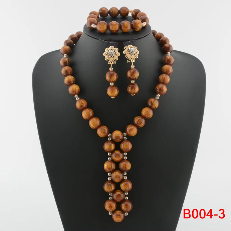 Nigeria Wedding Jewelry Set Imitation Coral Beads Golden Pendant Necklace for Women Resin Material African Bride Accessorise