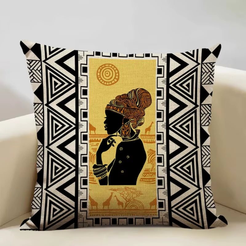 Geometric Cushion Cover Sofa Decorative Pillow Cover Home Living Room Ethnic Art Accessories 45X45Cm Linen Printing