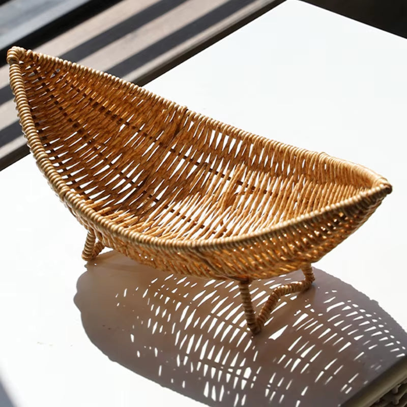 Decorative Imitation Rattan Baskets Bread Fruit Wicker Serving Tray Handwoven Plate Tray French Fries Boats Storage Bowls Platte