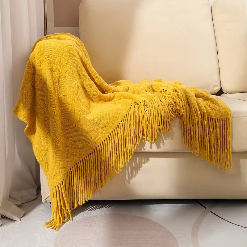 American Thread Blanket Solid Color Sofa Cover Knit Bedspread Office Nap Blanket Throw Cozy Warm Travel Shawl for Adults