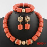 Nigeria Wedding Jewelry Set Imitation Coral Beads Golden Pendant Necklace for Women Resin Material African Bride Accessorise