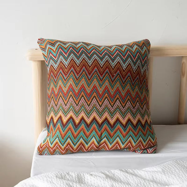 Knitted Cushion Cover Soft Boho Orange Green Flocking Pillow Case 45Cm*45Cm