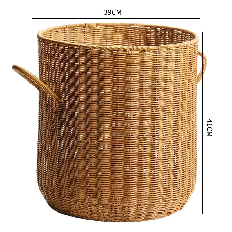 Imitation Rattan Laundry Basket round with Cover Bathroom Organizer Basket Versatile Practical Clothes Baskets Storage Solution