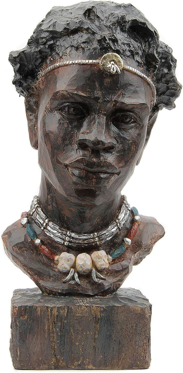 African Statues and Sculptures for Home Decor,African Figurines Head Statue Decorations for Home,African Art Sculptures Man Statue Decor for Living Room Woodstone Color