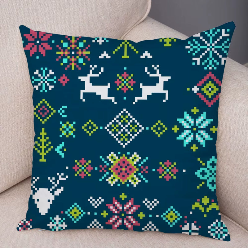 Retro National Style Geometric Lines Deer Printing Pattern Decorative Pillow Sleeve Sleeve Bed Car Rocking Chair Pillow Sleeve