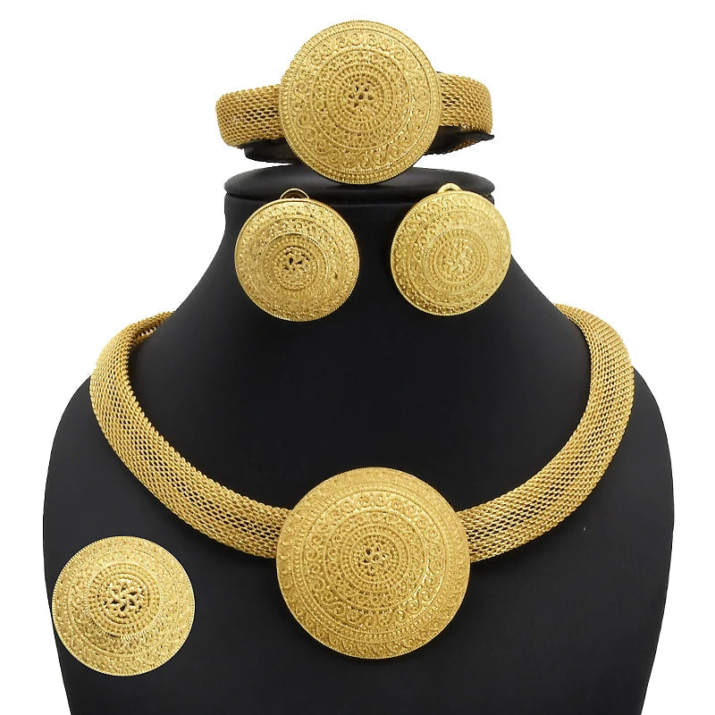 Womens Ethiopian Gold Color Jewelry Set