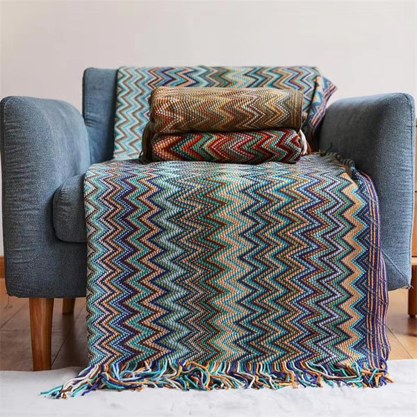 100% Acryl Hand Knitted Blanket with Tassel Summer Blanket Bed Sofa