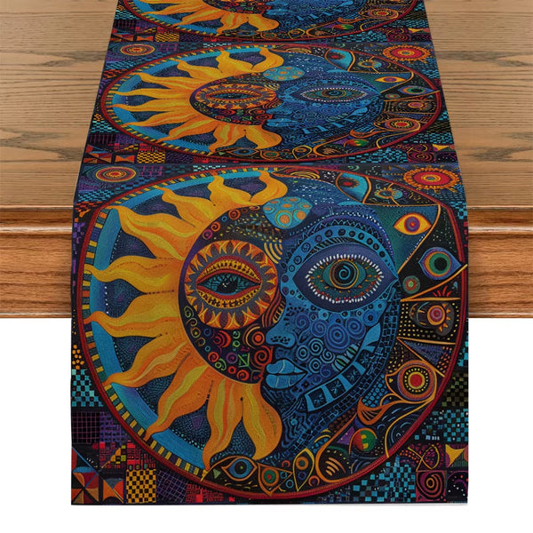 Sun Face Ethnic Pattern Table Runners Dresser Table Decor Farmhouse Dining Table Runner Holiday Party Decoration