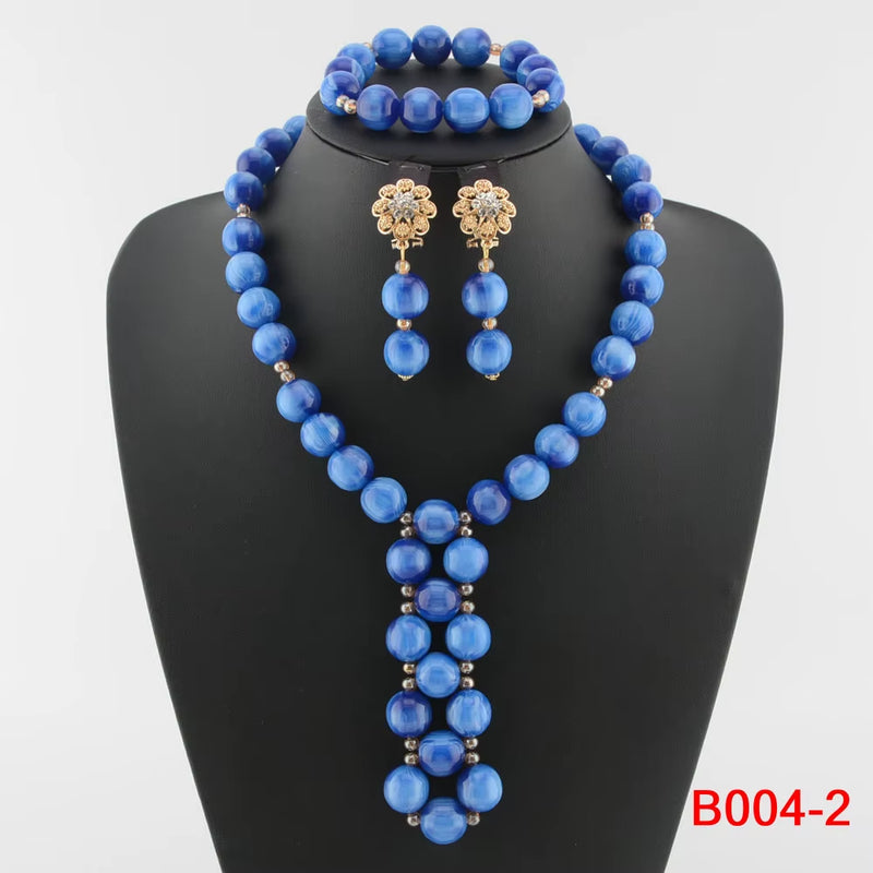 Nigeria Wedding Jewelry Set Imitation Coral Beads Golden Pendant Necklace for Women Resin Material African Bride Accessorise