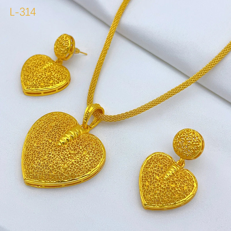 Dubai African Heart Necklace Earrings Set