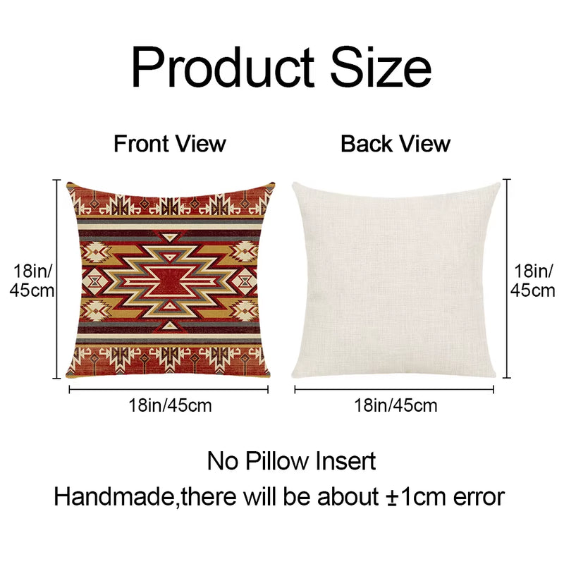 4Pcs Ethnic Bohemia Geometric Pillowcase Aztec Western Abstract Pattern Cushion Cover Red Aztec Style Pillowcase Home Decor