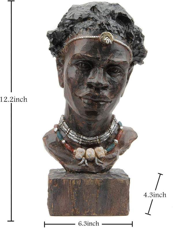 African Statues and Sculptures for Home Decor,African Figurines Head Statue Decorations for Home,African Art Sculptures Man Statue Decor for Living Room Woodstone Color