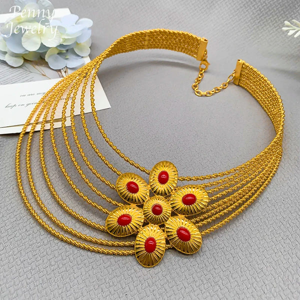 Dubai Luxury Choker 18K Gold Plated Jewelry Set