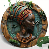 Vintage-Inspired 8X8" Aluminum Wreath Sign with Carved African Woman Design - Weatherproof & Easy to Hang for Home