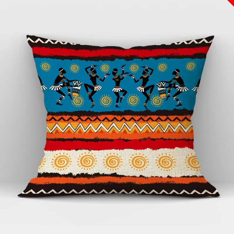 African Women Print Cushion Cover Ethnic Style Decorative Pillowcase, Throw Pillow Cover for Home Sofa Decor