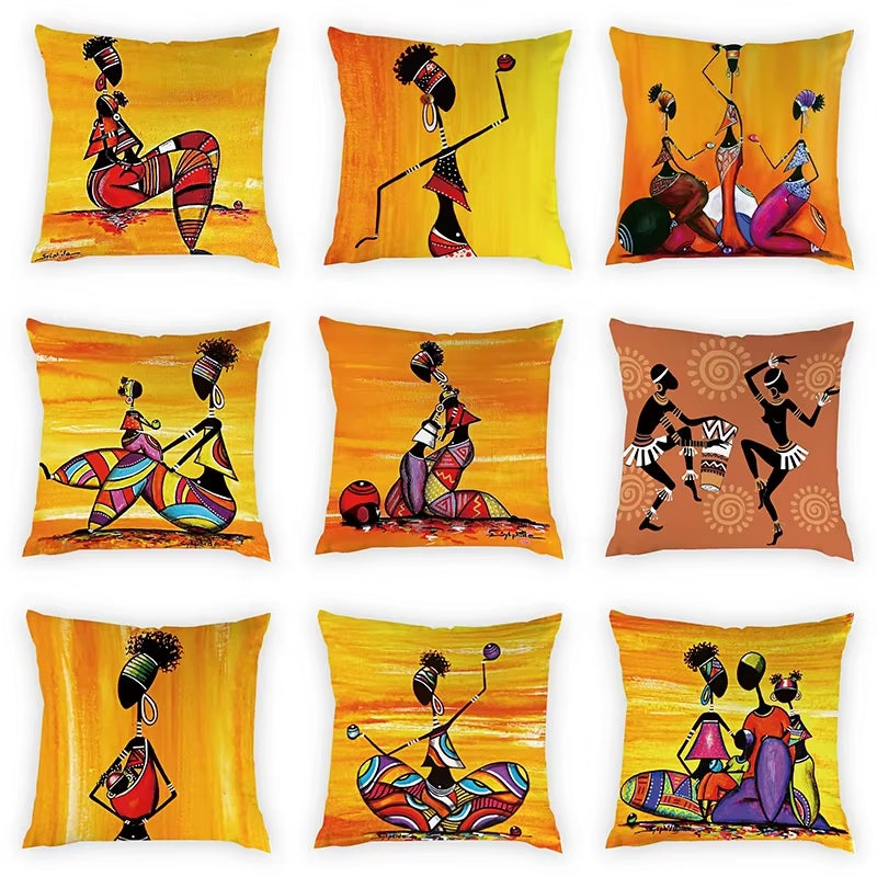 Colourful Dancing African Girl Luxury Throw Pillow Case Cushion Cover Home Living Room Decorative Pillows for Sofa Bed Car 45*45