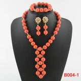 Nigeria Wedding Jewelry Set Imitation Coral Beads Golden Pendant Necklace for Women Resin Material African Bride Accessorise