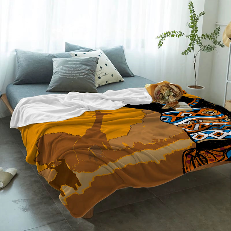 African Black Woman Giraffe Printed Throw Blanket Flannel Fleece Blankets Warm Soft Throws for Sofa Couch Bed Bedroom Bedspread