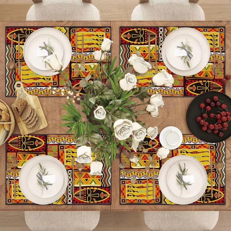 Flax African Totem Placemats African-American Kwanzaa Ornaments and Household Kitchen Table Supplies