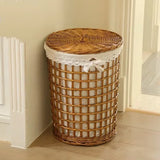 Bamboo Woven Hollow Out Dirty Clothes Basket Rural Wind Clothes Storage Basket Toilet with Cover Organizer Basket